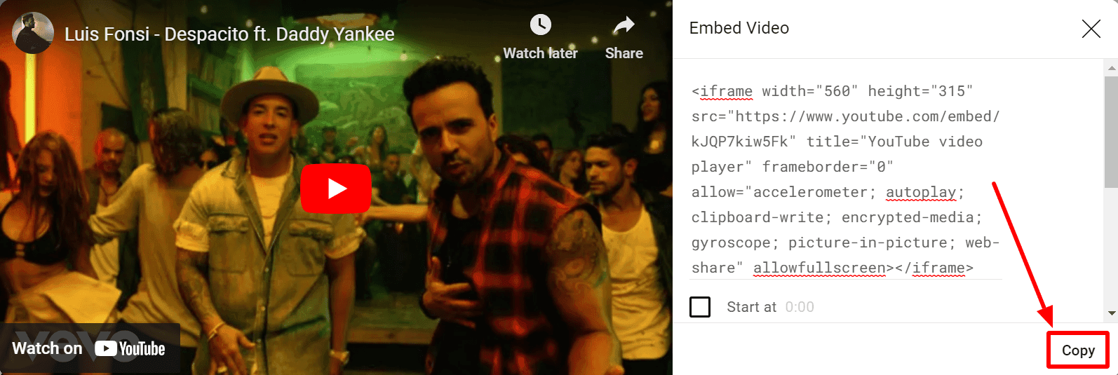 YouTube video iframe code copy